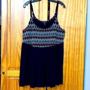 TORRID PLUS 3 SPAGHETTI-STRAP PEASANT TOP WOMEN SPANDEX GEOMETRIC BODICE BLACK